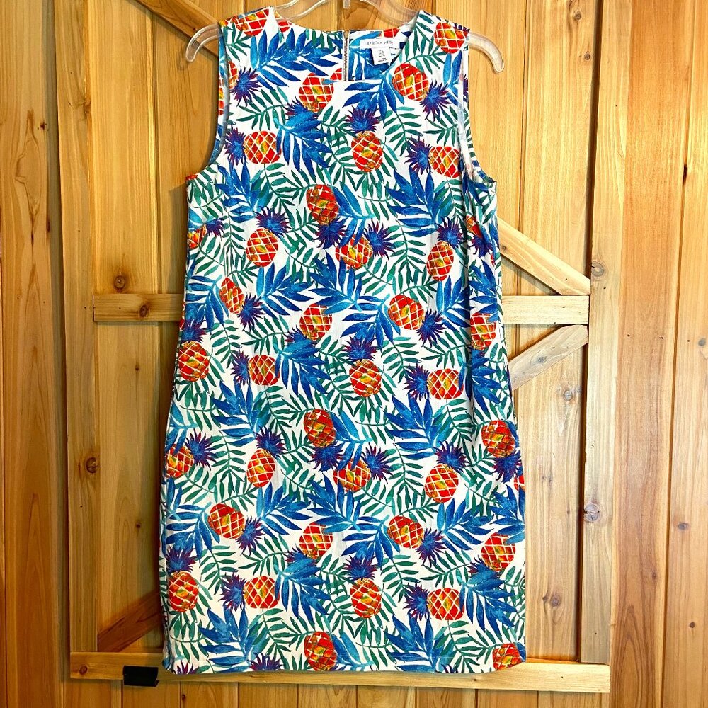 Tabitha Webb Womens 6 Pineapple Tropical Leaf Print Sleeveless Sheath Dress
